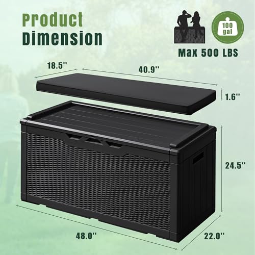 100 Gallon Resin Deck Box Large Outdoor Storage with Cushions for Patio Furniture