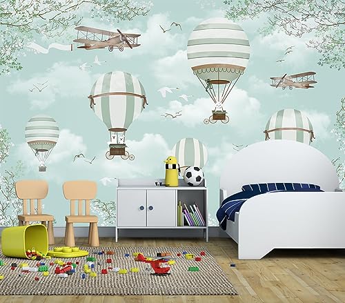 Blue Hot Air Balloon Wallpaper Mural for Nursery Baby Room Bedroom