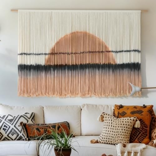 Macrame Wall Hanging Dip Dye Sunset Boho Wall Decor Fiber Art 57" W*35" L
