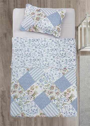 Blue Roses Patchwork Quilt Set