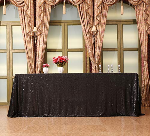 Sequin Tablecloth 90x156 Inch Black for Halloween Wedding Party