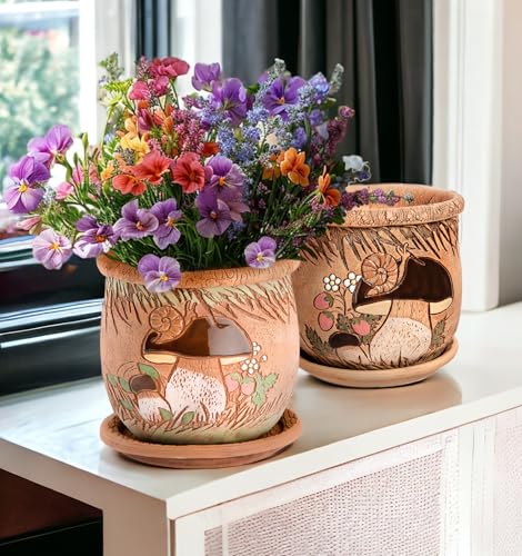 Ceramic Pot with Drainage Hole and Saucer