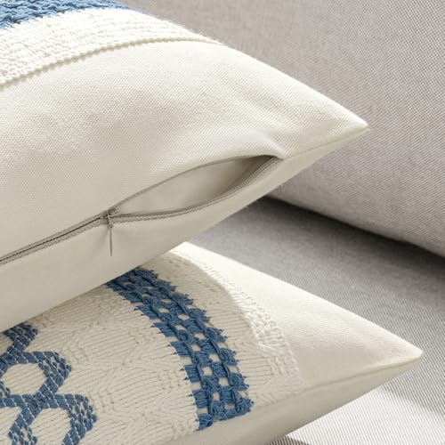 Set of 2 Blue Boho Decorative Lumbar Pillow Covers 12x20 Inch (2 Count)