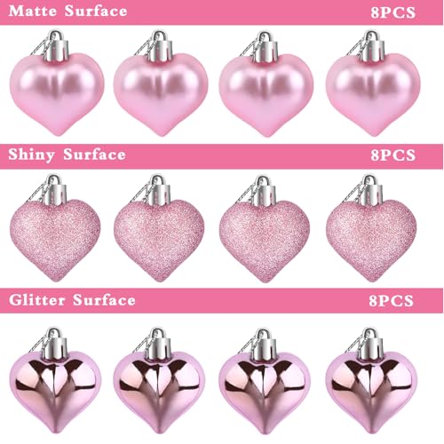 24 Pcs Valentine’s Day Heart Shaped Ornaments for Tree Decorations (24 Count)