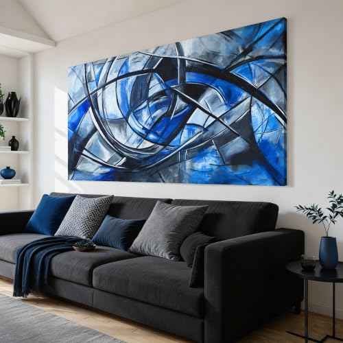 Abstract Wall Art Decor Wall Art Pictures for Living Room Abstract Canvas Art Wall Decor Modern Blue Wall Art Prints Artwork for Walls Black and White Wall Art Decorations Home Office Decor 20" X 40"