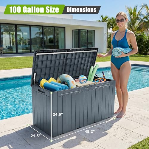 Resin Deck Box 100 Gallon Large Outdoor Storage Box Waterproof