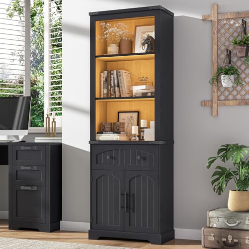 Farmhouse Bookshelf with Storage Cabinet