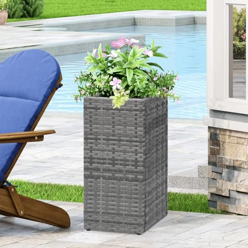 2 Pack Tall Planters for Outdoor Rattan Square Box 12x12x24inch (2 Count)
