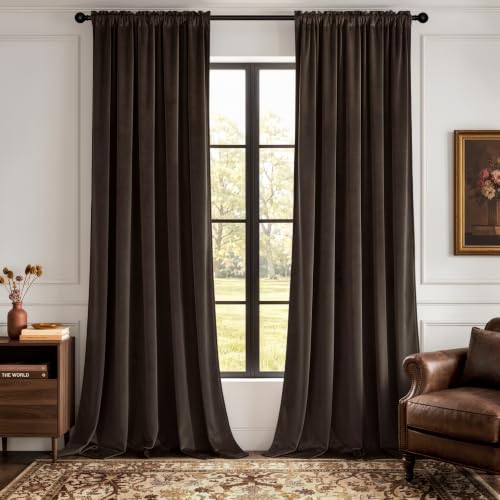 Brown Blackout Velvet Curtains Drapes 96 Inch Long 52"x96" Bedroom (2 Count)