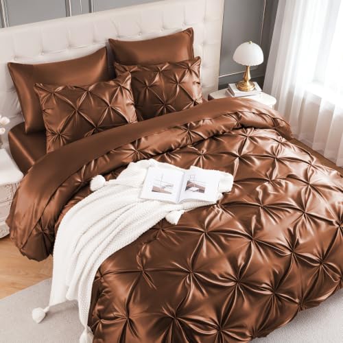 Satin Twin Comforter Set Brown