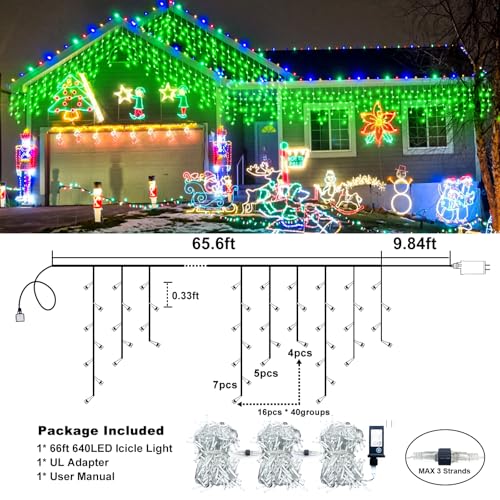 66FT 640 LED Icicle Lights for Outside