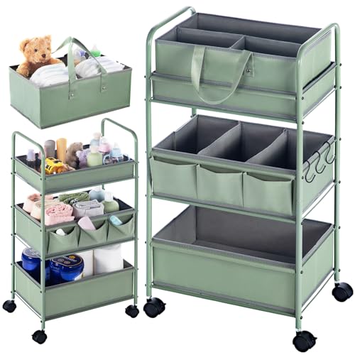 2in1 Baby Diaper Caddy Organizer Cart Bedside Rolling Cart (2 Count)