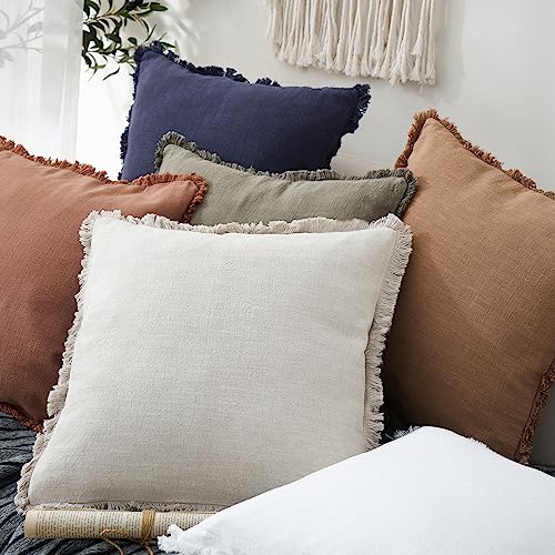 Decorative Linen Fringe Throw Pillow Covers 20×20 Inch (2 Count)