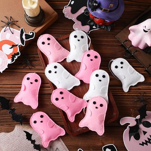 12 Pink Halloween Felt Ornaments 3D Ghost Hanging Tree Decor (12 Count)