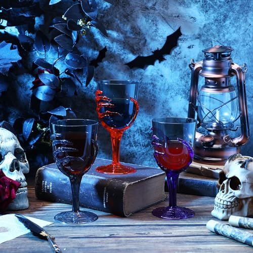 24 Pcs 12oz Halloween Skeleton Hand Goblets Clear Plastic Halloween Cups Skull Wine Glass Set for Creepy Spooky Party Decorations (24 Count)