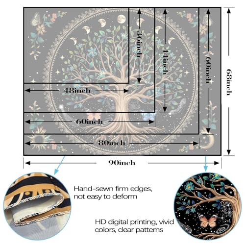 Tree of Life Tapastry Sun and Moon Tapastry Flower Boho Tree Mandala Wall Hanging for Bedroom and Living Room Decor Green Tree 60×80 Inches