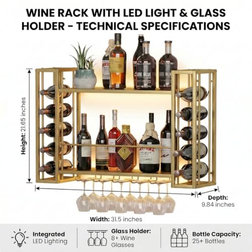 31.5" Wine Rack Wall Mounted with LED Lights