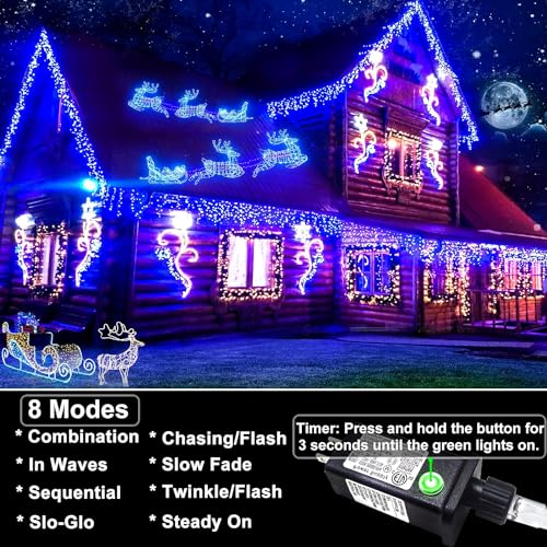 Blue Christmas Lights Outdoor 66ft 640LED Icicle Lights for Outside House