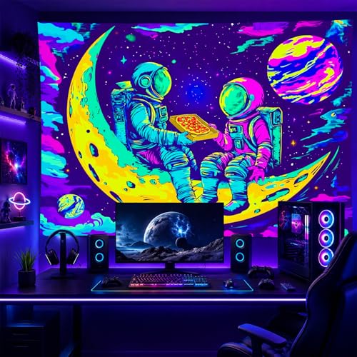 Blacklight Tapestry Astronaut Moon UV Backdrop 78 x 59 Inch