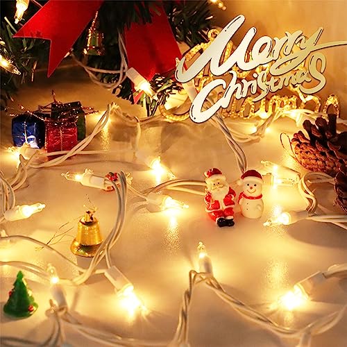 Clear Christmas Lights 50FT 200 Incandescent Bulbs Warm White Mini Lights with White Wire for Christmas Tree