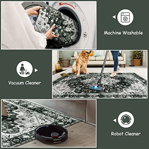 Washable Black and White Runner Rug