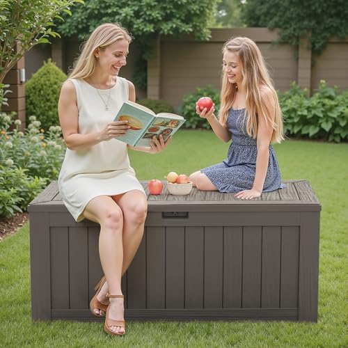 Resin Deck Box 120 Gallon Waterproof Large Outdoor Storage Box