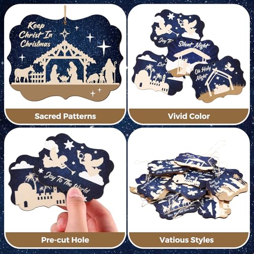 60 Pcs Christmas Ornaments Wooden Christian Bulk (60 Count)