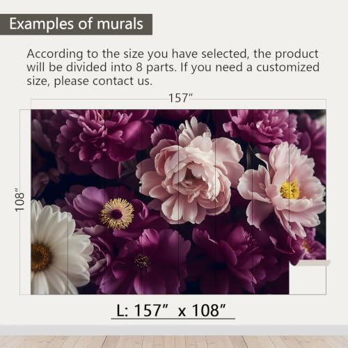 Dark Peony Floral Peel and Stick Wallpaper Purple Flowers Mural