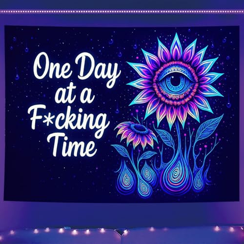 Blacklight Trippy Tapestry UV Reactive Psychedelic Eye Flower Wall Hanging with Quote for Bedroom Dorm Living Room Aesthetic Glowing Decor Fluorescent Poster Large 78 x 59 Inch
