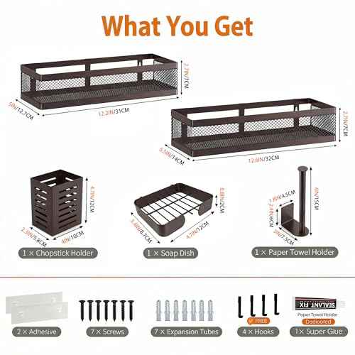 5-in-1 Wide Wall Mount Wrapped Mesh Kitchen Organizer & Shower Caddy Kit, with Paper Towel Holder, Utensil Holder, Soap Dish, Heavy Duty 50LBS - Vintage Bronze, Netting