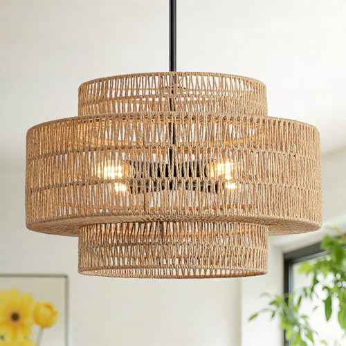 17.7" Rattan Chandelier for Dining Room