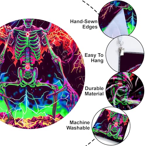 Blacklight Halloween Tapestry Horror Moon Night Scary Cemetery Pumpkin Lantern Halloween Tapestry Wall Hanging Skull Horror Poster Banners for Bedroom Livingroom