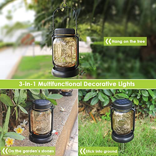 4 Pack Solar Mason Jar Hanging Lantern with Stakes (4 Count)
