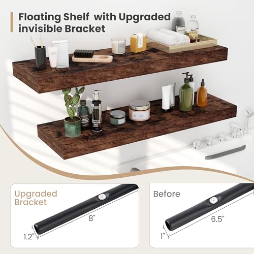 12 x 12 Deep Floating Shelves Wall Mounted Set of 2 Rustic Brown (2 Count)