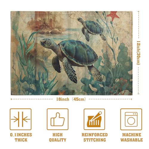 Sea Turtle Placemats Set of 4 Summer Beach Seasonal Linen Table Mats 12x18 Inch Vintage Ocean Animal Heat Resistant Washable Non (4 Count)