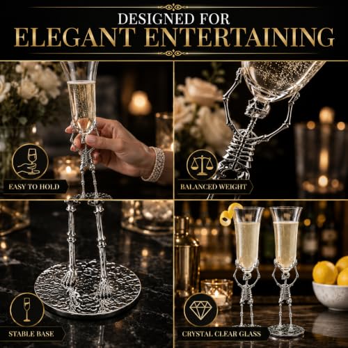 Stemmed Skeleton Champagne Flute Glasses Set of 2 (2 Count)