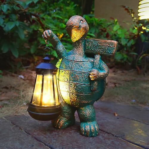 JOYBEE Garden Statues Turtle with Solar Lantern Outdoor Decor