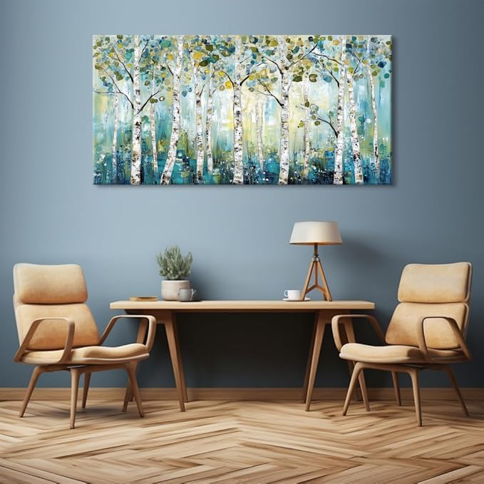 Abstract Teal Grove Canvas Paintings Prints Modern Tree Wood Artwork Decor Wall Art for Living Room Bedroom Offices