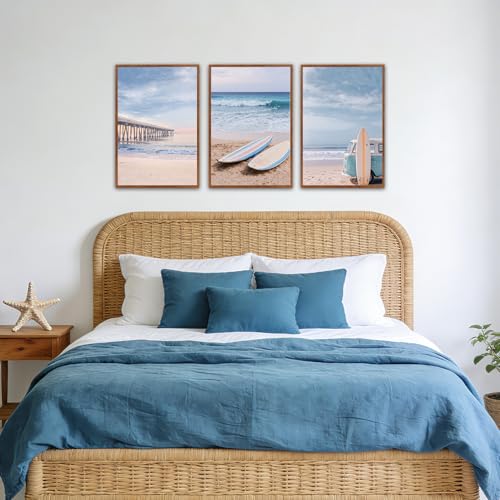 KAlRNE Neutral Retro Beachy Framed Coastal Beach Wall Art Set (3 Count)