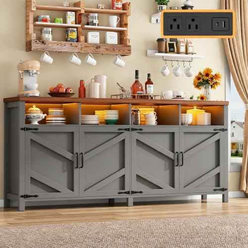 Buffet Sideboard with Storage with Power Outlets & LED Light
