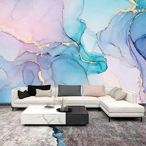 Pink and Blue Marble Abstract Wallpaper Mural for Girl Bedroom (129.7 Sq Ft)