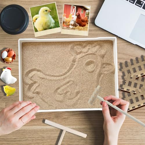 Chicken Zen Garden for Desk with Sand Tray and Mini Coop