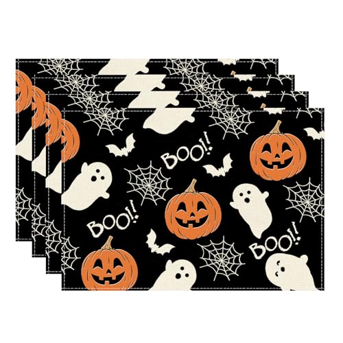 Halloween Ghost Pumpkin Placemats Set of 4 Table Decor 12x18 Inch (4 Count)