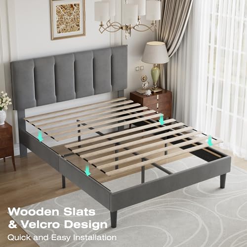 Full Size Bed Frame with Upholstered Headboard