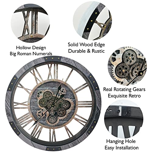 24" Large Wall Clock with Moving Gears