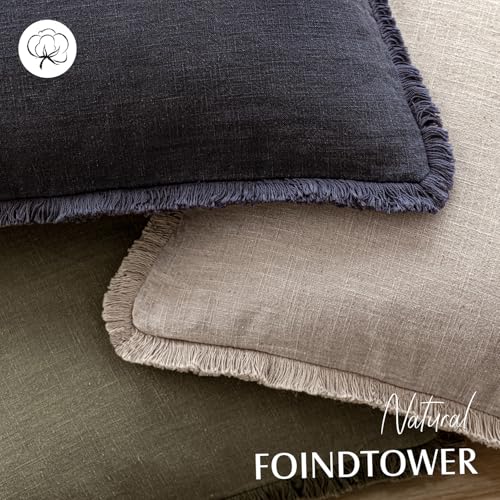 Boho Linen Fringe Lumbar Throw Pillow Covers 12×24 Natural Linen