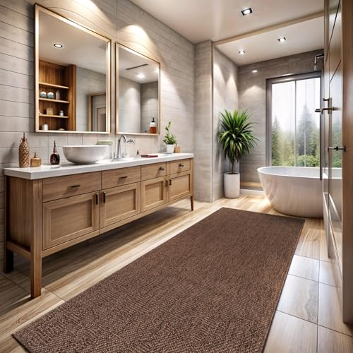 Easy Jute Runner Rug Brown Solid Boho Woven Design Easy
