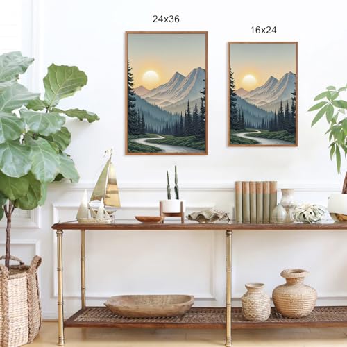 Boho Mountain Sun Forest Framed Canvas Wall Art
