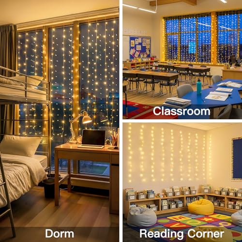 200 LED Curtain Lights Fairy Lights with Remote Bedroom 6.5x6.5ft