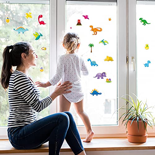 40 PCS Dinosaur Thick Gel Clings Dinosaurs Window Gel Clings Decals Stickers for Kids Toddlers and Adults Home Airplane Classroom Nursery Winter Dinosaurs Party Supplies Decorations Removable and (40 Count)